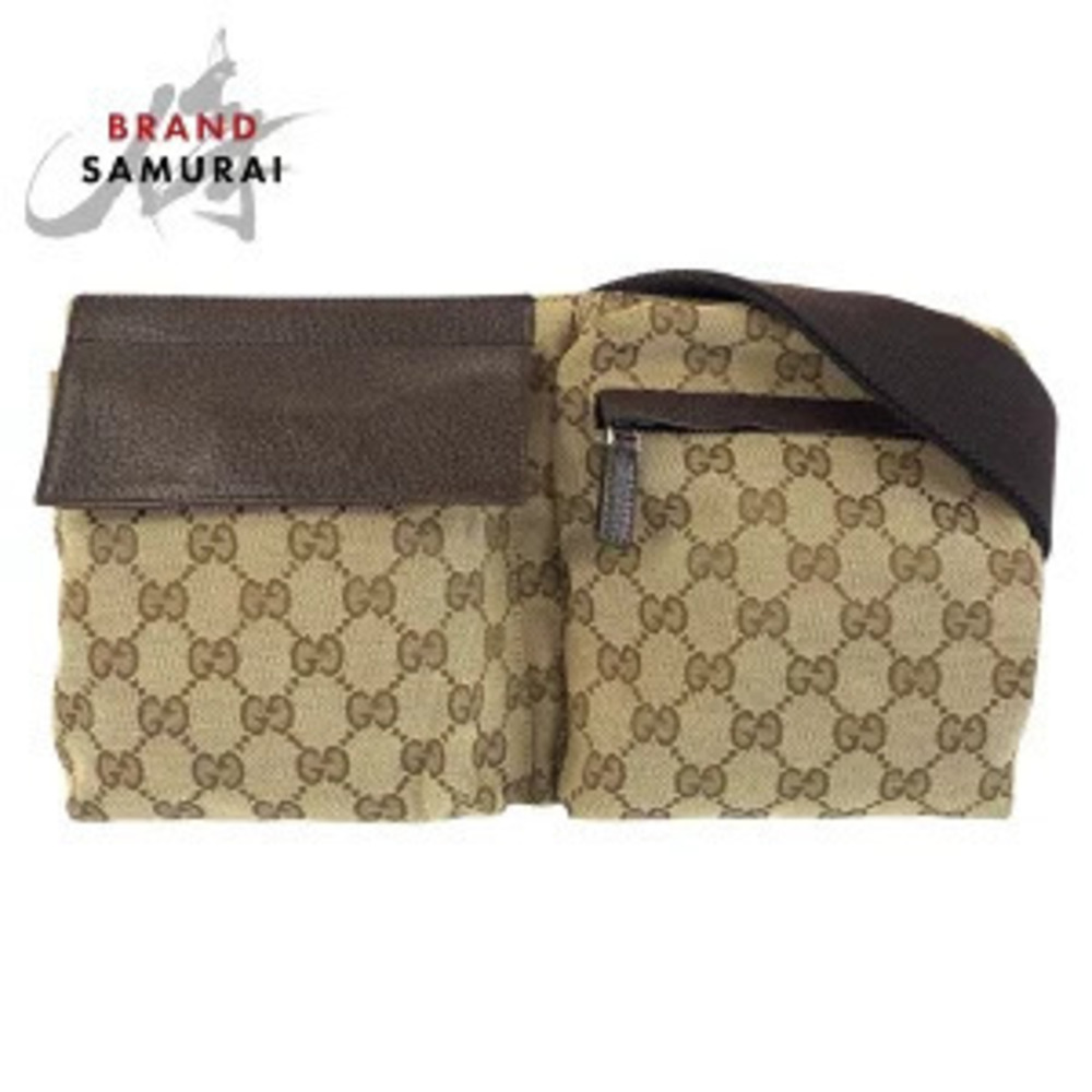 Gucci Brown Beige GG Canvas Leather Body Bag Waist Pouch